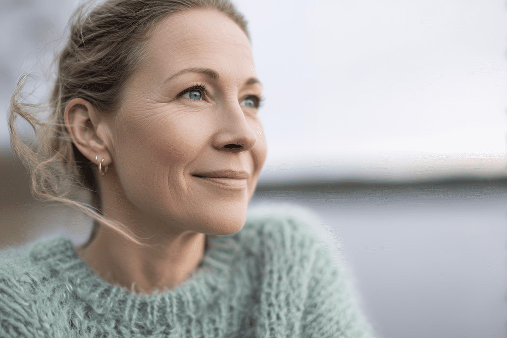 Kolmoisnegatiivisen rintasyövän ennuste ja seuranta, nainen katsoo luottaen tulevaisuuteen