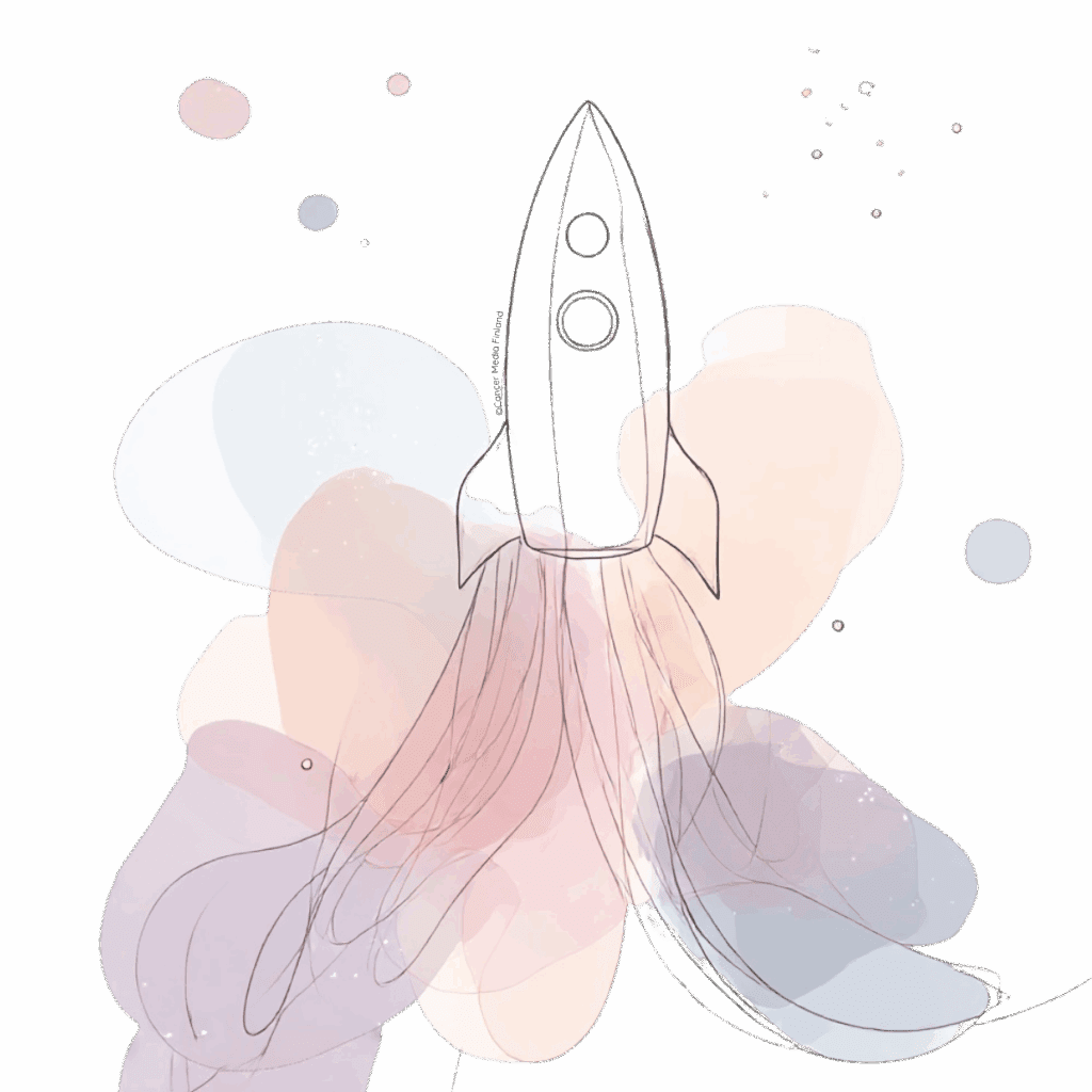 Kuvituskuvassa raketti, viitaten vastuullisiin kumppanuuksiin rintasyöpätietoa-sivustolla