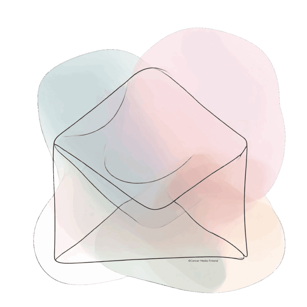 Kuvistuskuvassa kirjekuori, viitaten yhteydenottoon rintasyöpätieto-sivustolla