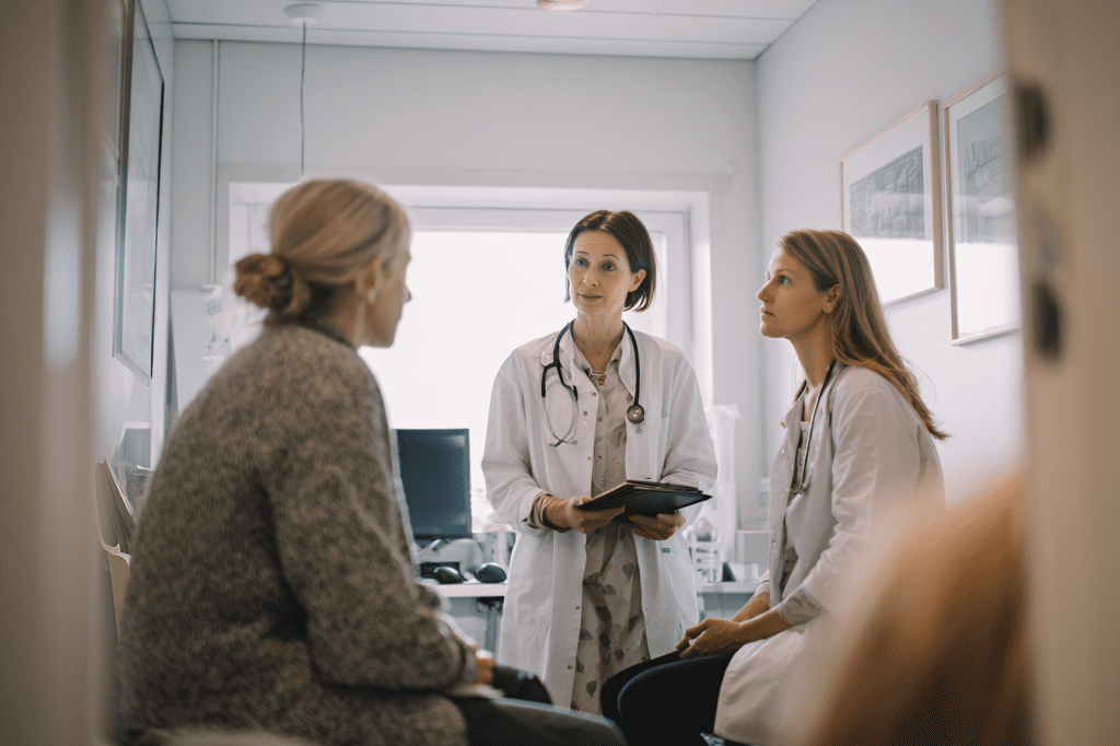 Lääkärit keskustelevat potilaan kanssa Oncotype testin tarpeellisuudesta.