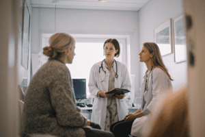 Lääkärit keskustelevat potilaan kanssa Oncotype testin tarpeellisuudesta.