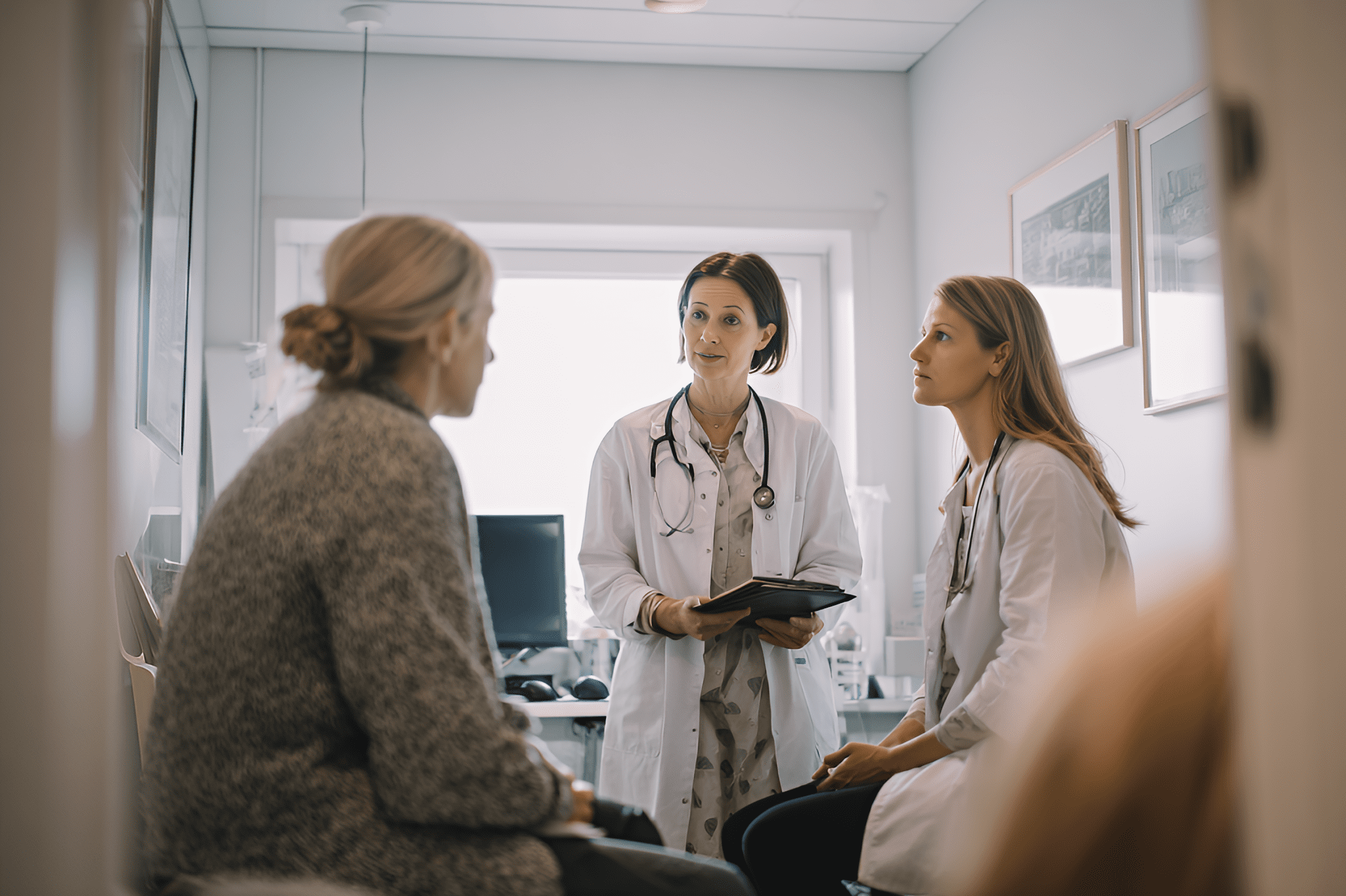 Lääkärit keskustelevat potilaan kanssa Oncotype testin tarpeellisuudesta.